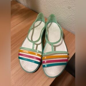 Crocs Isabella Jelly Sandals Mint Green Rainbow Strappy Size 7